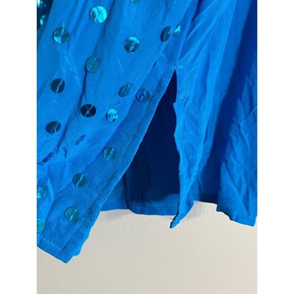 Diane Gilman Silk Sequin Top Blue 1X Glam Classic Tank Shimmer Artsy Workwear - Picture 9 of 14
